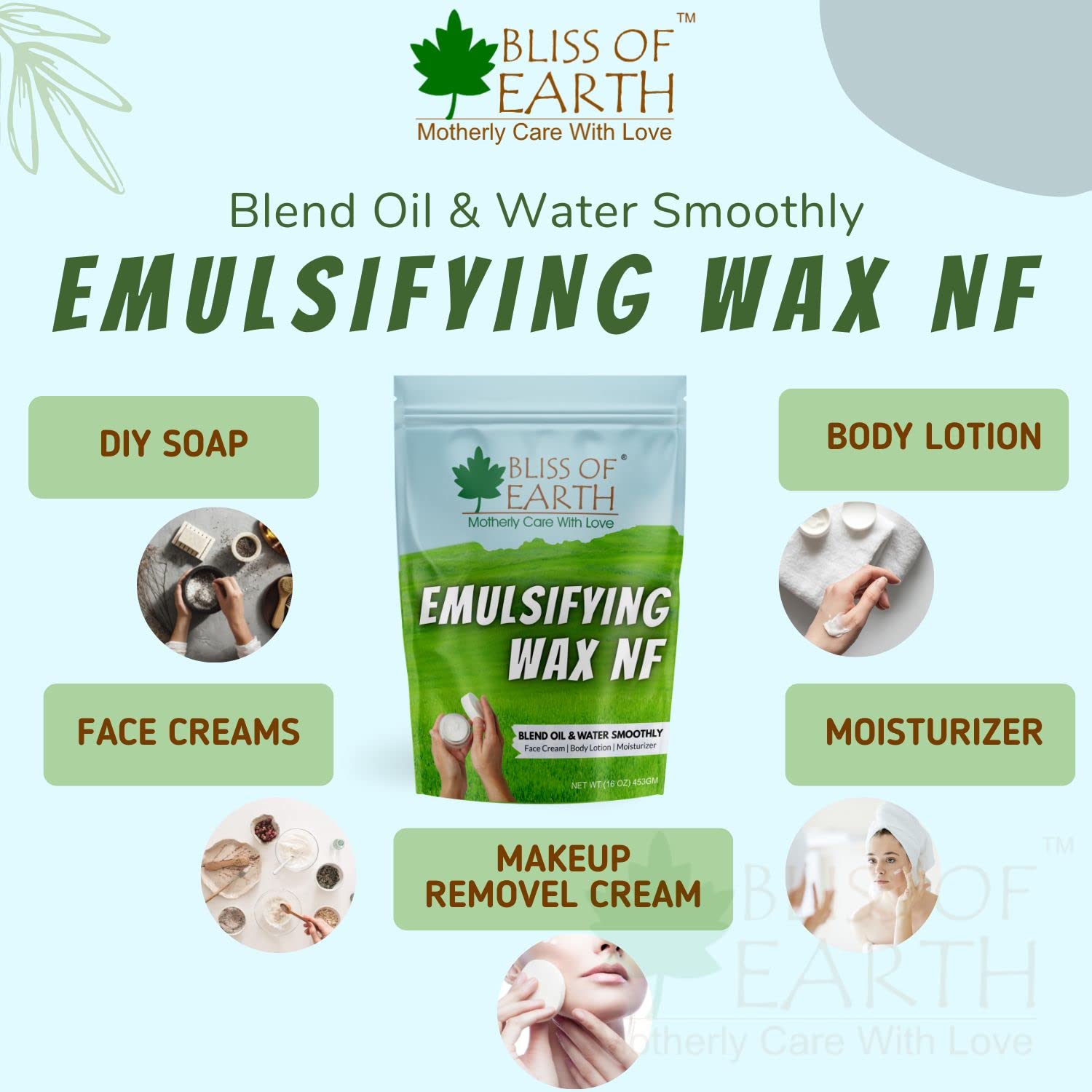 Bliss of Earth Emulsifying Wax NF Cosmetic Grade Wax Best for Thickening Soap, Lotion, Body Moisturizer & DIY Products 453gm