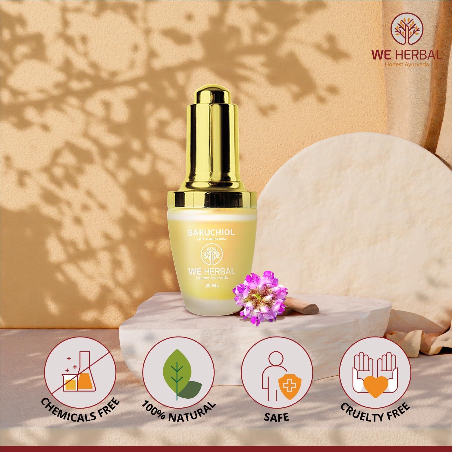 WE HERBAL Bakuchiol Anti-Ageing Serum 10ml, Natural Retinol Alternative with Rosehip & Almond Oil, Targets Acne-Causing Bacteria, Reduces Pimples, Fine Lines & Dark Spots, No Chemicals or Fragrance