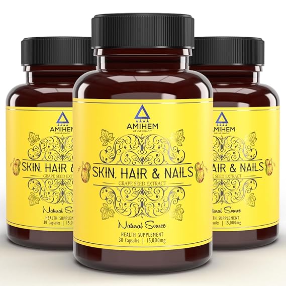 Amihem Grape Seed Extract Capsules | 15000 Mg Per Serving - 30 Capsules (Pack of 3)