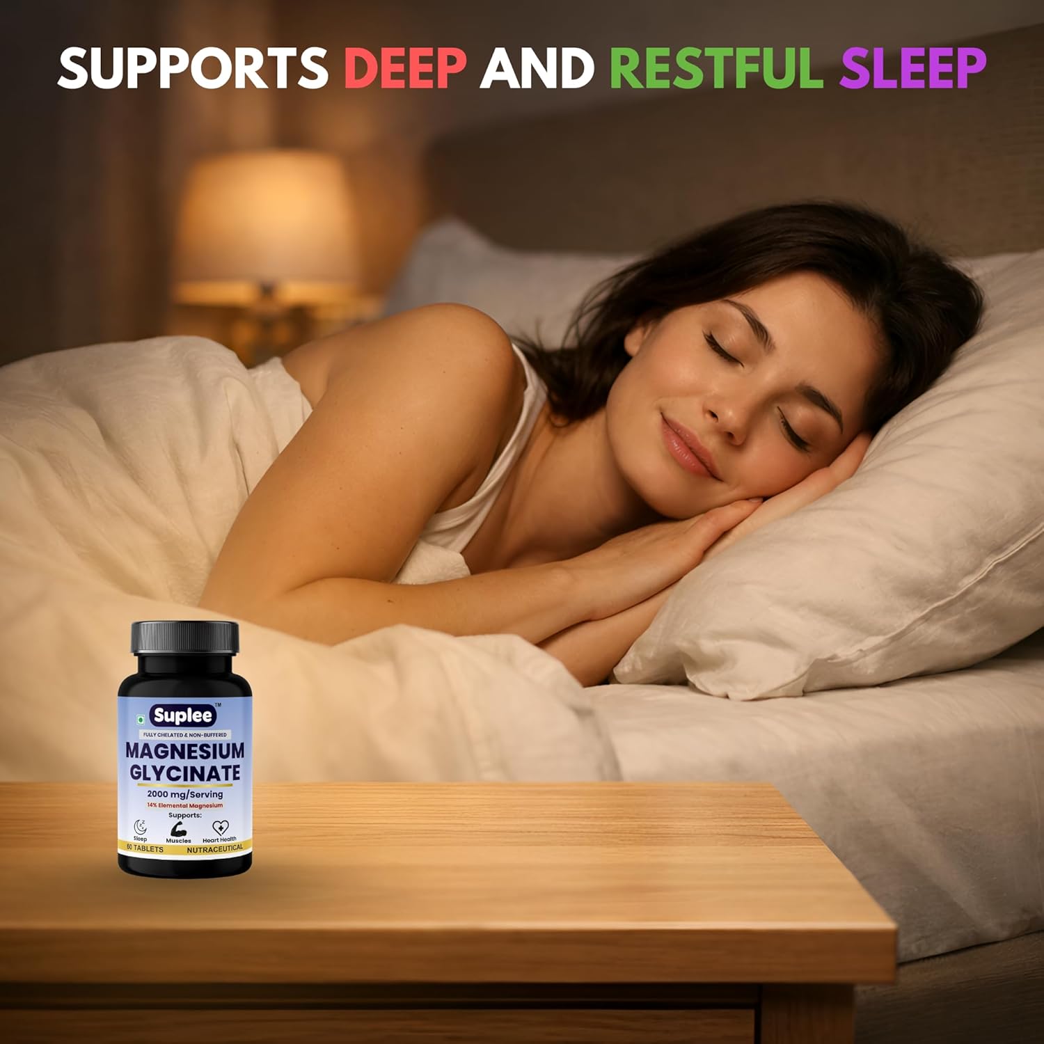 Suplee Magnesium Glycinate 2000mg per Serving | Fully Chelated Non-Buffered Bisglycinate (282mg Elemental Yield) | Supports Deep Sleep, Muscle Recovery & Heart Health | Gentle on Stomach | 60 Vegetarian Tablets