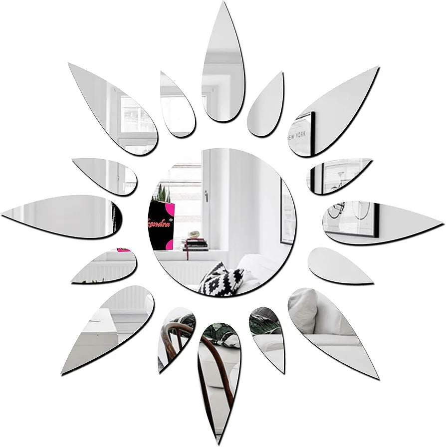 Bikri Kendra Sun Silver Model-10 Mirror Stickers for Wall, Acrylic Mirror Wall Decor Sticker