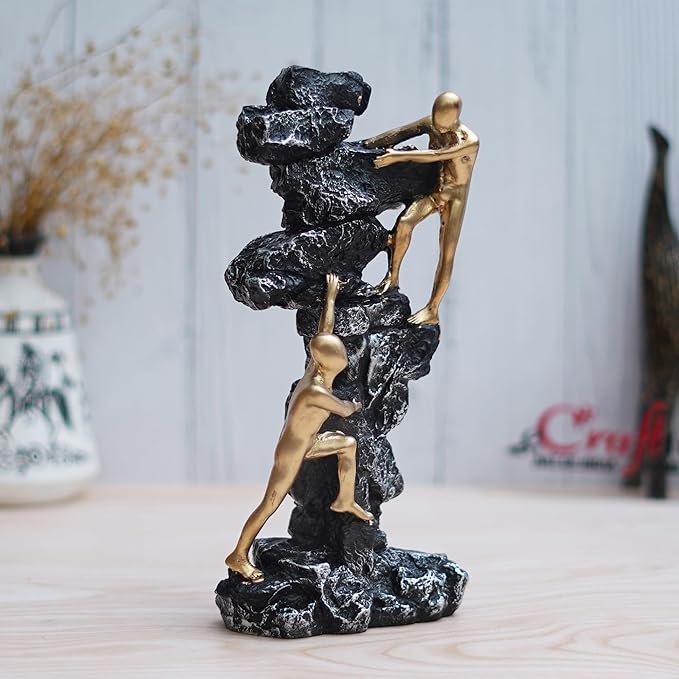 Ecraftindia 2 Men Climbing on Rock Mountain Climbers Human Figurine Decorative Showpiece