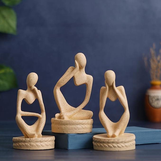 Ecraftindia Set of 3 Brown Polyresin Minimalist Sitting Human Figurines Decorative Showpiece