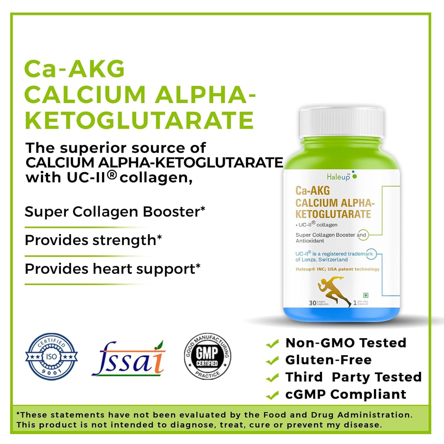 Haleup Calcium AKG Supplement with UC-II collagen | Calcium Alpha-Ketoglutarate for Cellular Energy, Bone Strength, Muscle Recovery (4 pack X 30s count)