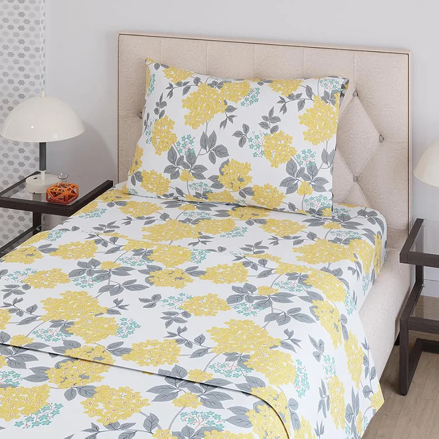 Layers Zen Cotton Blend Single Bedsheet Set 1 Single Cotton Bedsheet & 1 Pillow Cover Breathable & Anti-Wrinkle 225 CVC Yellow