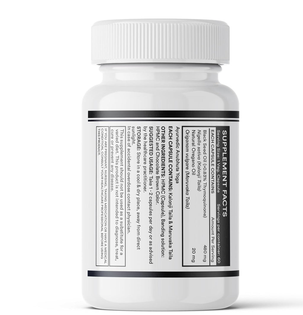 INLIFE Black Seed Oil (480 mg) & Oregano Oil (20 mg, 50:1) | Extra Virgin Cold Pressed | O Nigella, Kalonji & Maruvaka Taila | 60 Liquid Filled Veg Capsules