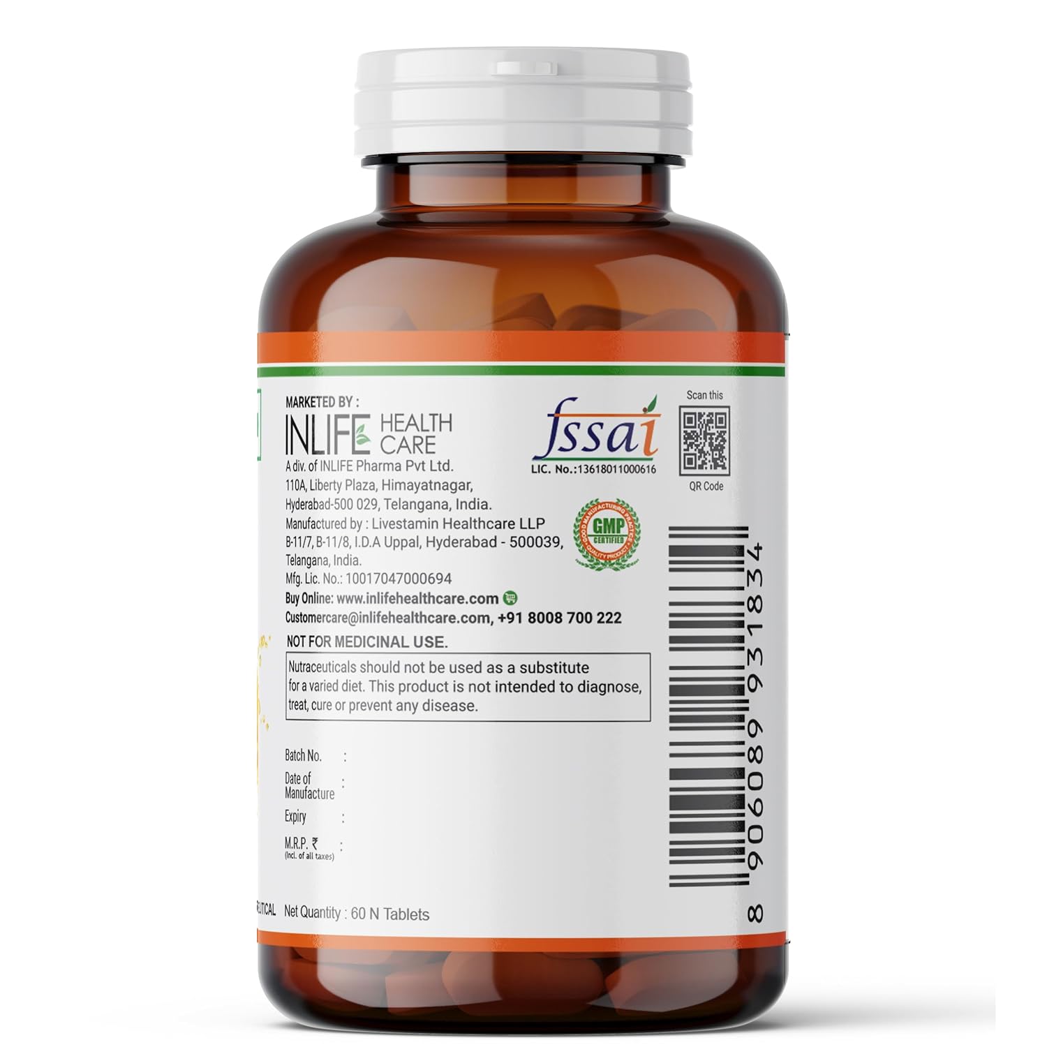 INLIFE Natural Vitamin C Amla Extract With Zinc For Immunity & Skin Care - 60 Veg Tablets (Pack of 1, 60)