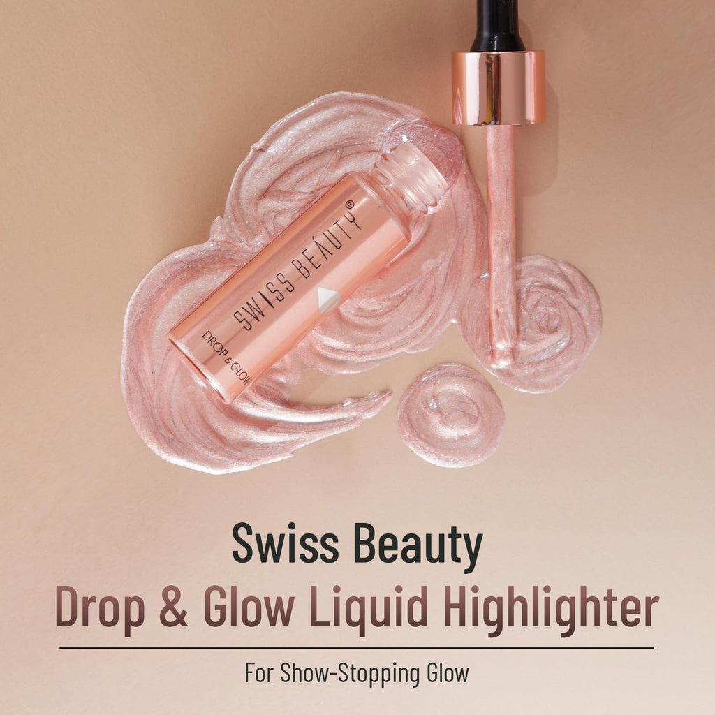 Swiss Beauty Drop & Glow Liquid Highlighter | Face Makeup | Illuminating Liquid Highlighter With Dewy Finish | Shade -Rose Gold, 18ml