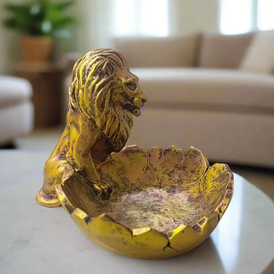 Alila Lion Babbar Sher Bowl Tray Statue Showpiece Idol for Gifting & Home Table Living Room Decor Decoration Golden