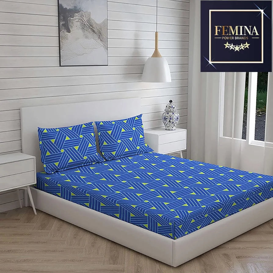 Layers Cotton Rich Bedsheet for Double Bed King Size with Pillow Cover Set 225 TC Blue