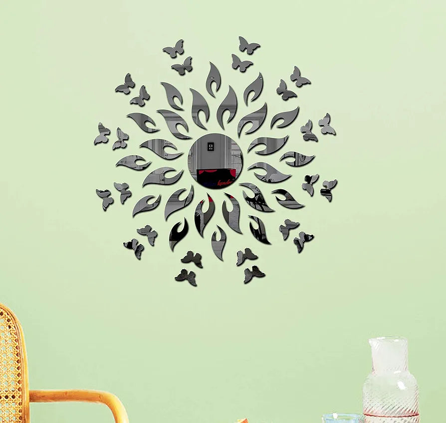 Bikri Kendra Sun Black with 20 Red Butterfly 3D Acrylic Mirror Stickers for Wall