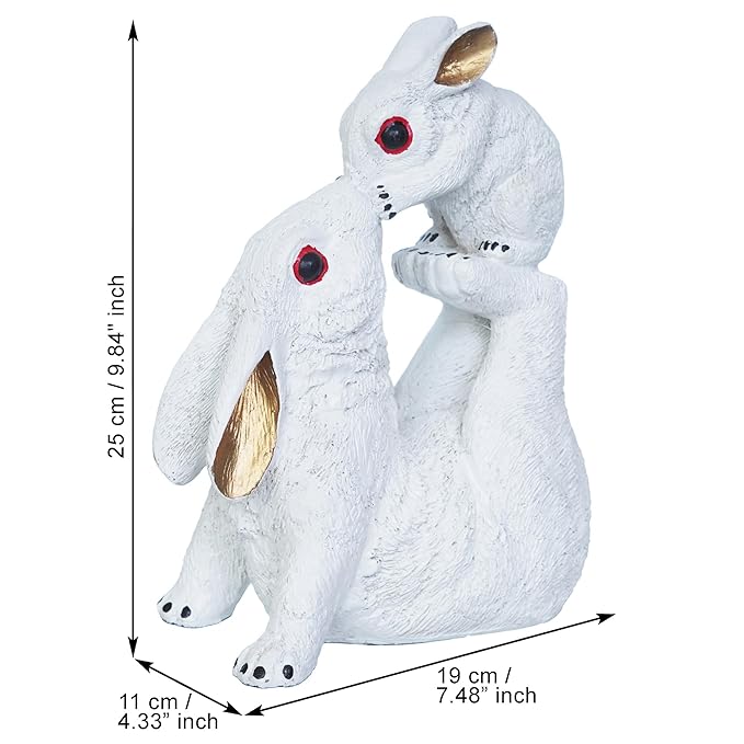 Ecraftindia Gold and White Rabbit Statue With Bunny Animal Figurines Decorative Showpiece for Home Decor