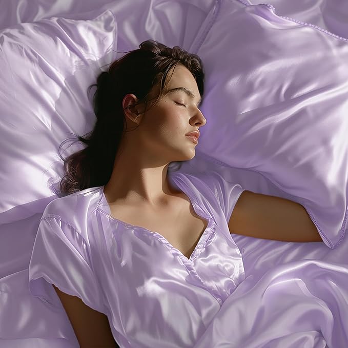 Stoa Paris Satin Bedsheets for Super King Size Bed 300TC Premium Bedsheet with 4 Pillow Cover Colour Lilac