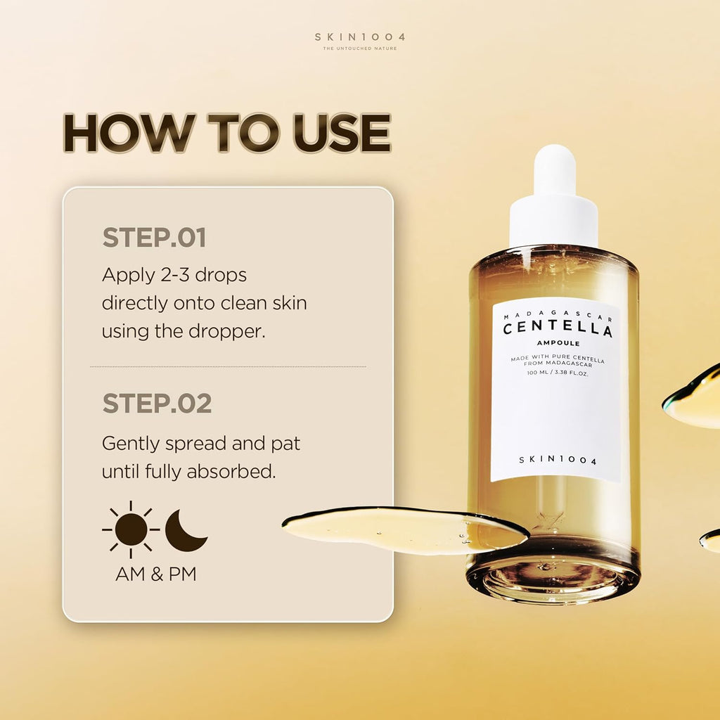 SKIN1004 Madagascar Centella Ampoule Facial Serum, 100ml â€“ 100% Centella Asiatica Extract for soothing sensitive, irritated & acne-prone skin, lightweight hydrating Korean skincare formula.
