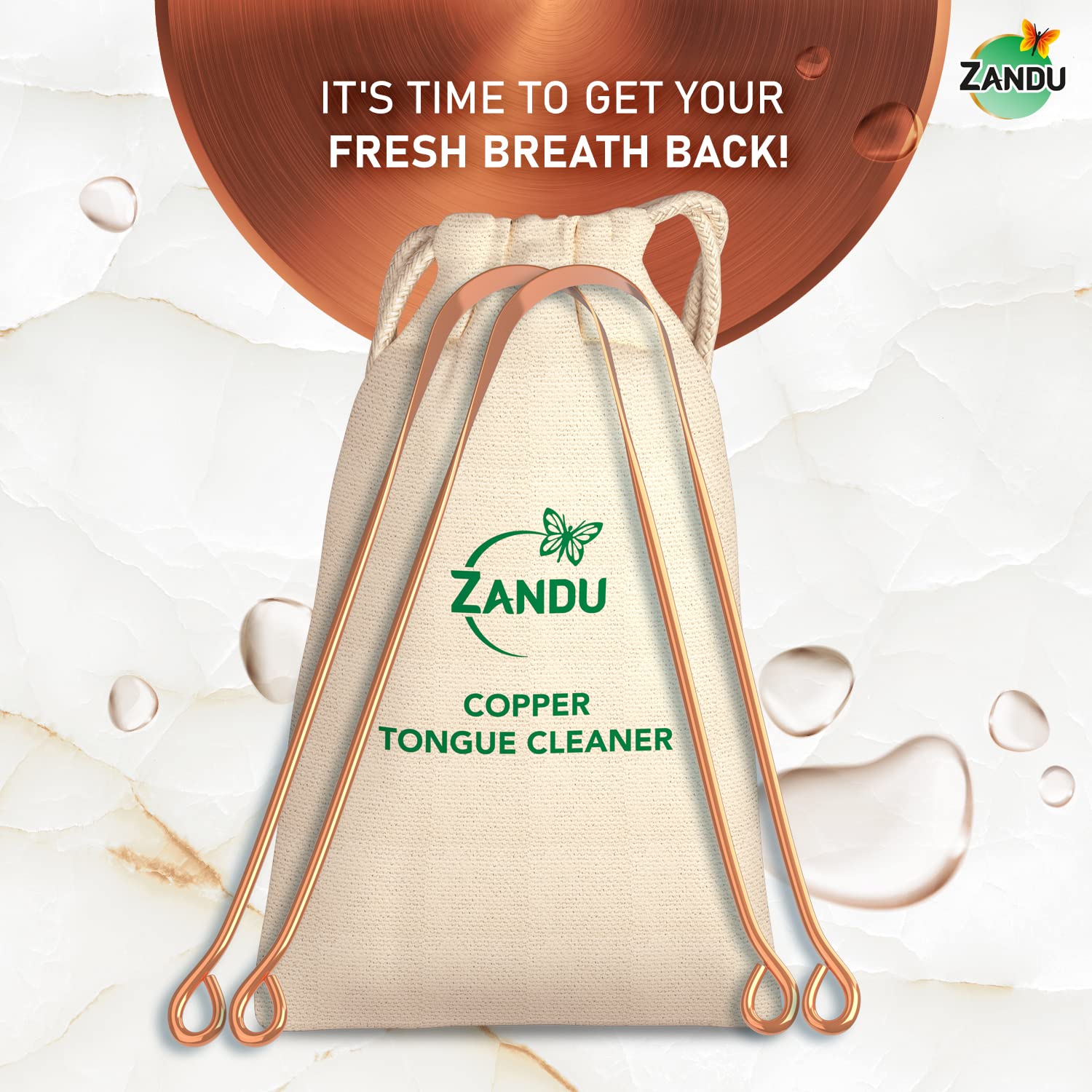 Zandu Copper Tongue Cleaner (Pack of 2) :An Anti-Microbial Tongue Cleaner for Managing Oral Health | Reduces Bad Breath & Supports Digestive Health | Comfortable & Flexible Handle | Easy & Safe to Use