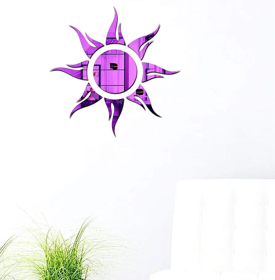 Bikri Kendra Sun Purple Mirror Stickers for Wall, Acrylic Mirror Wall Decor Sticker Model 3