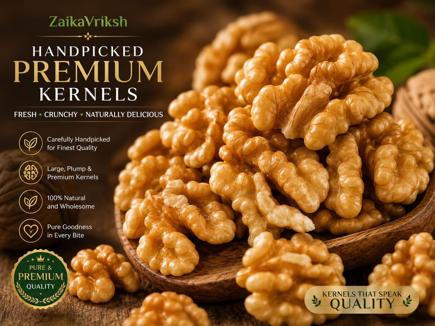 ZaikaVriksh Premium White Chile Walnut Halves 250g | Large Size Akhrot Giri | Extra Light Walnut Kernels | Vacuum Packed | Rich in Omega 3, Protein & Fiber | Healthy Dry Fruits