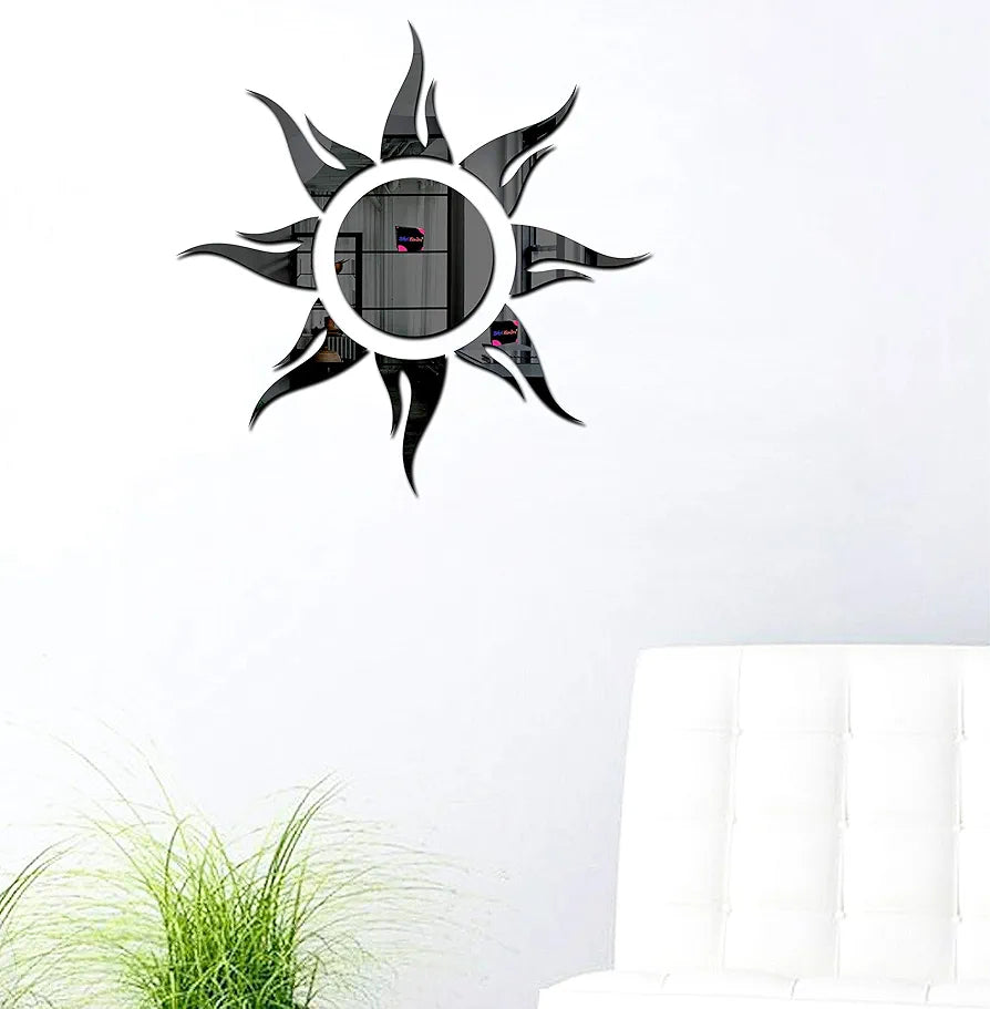 Bikri Kendra Sun Black Mirror Stickers for Wall, Acrylic Mirror Wall Decor Sticker Model 3