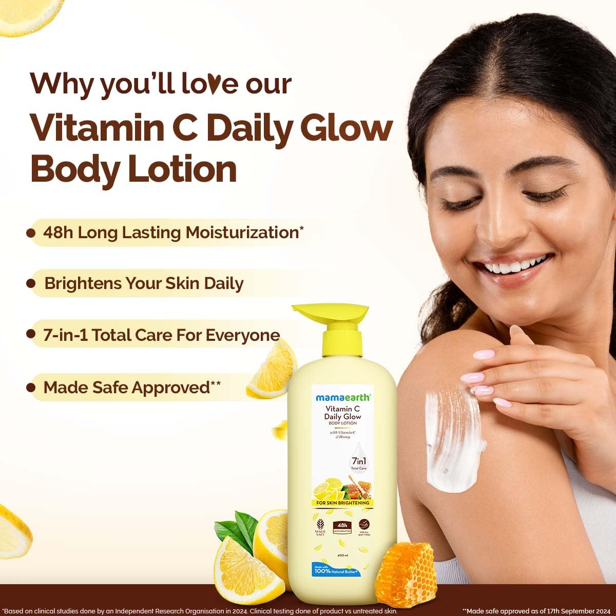 Mamaearth Vitamin C Daily Glow Body Lotion For Skin Brightening with Vitamin C & Honey 400ml|Nourishes Dry Skin|48 H Moisturization| 100% Natural Butter | Non-Greasy Smooth Skin | For All Skin Types