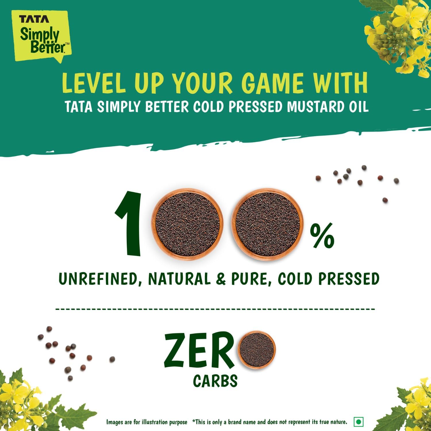 Tata Simply Better Pure & Unrefined Cold Pressed Mustard Oil,Naturally Cholesterol Free, 1L, Rich Aroma & Flavour of Real Mustard Seeds, A1 Grade Mustard Seeds