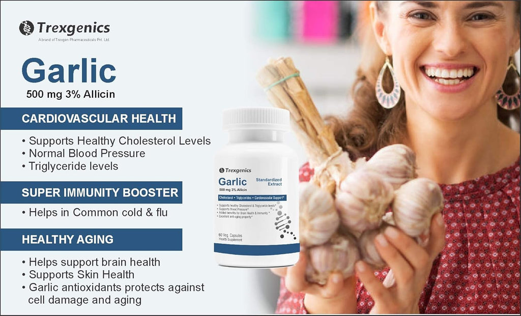 Trexgenics GARLIC (Bioactive 3% Allicin) 500mg Cholesterol, Triglycerides, Cardiovascular, Immunity Support* (60 Vcaps) (1)