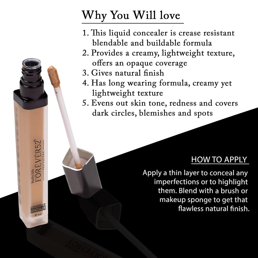 Daily Life Forever52 Coverup Concealer | Full Coverage, Crease-Resistant, Blendable & Buildable, Natural Finish for Light Skin | Butter Pecan, 7ml