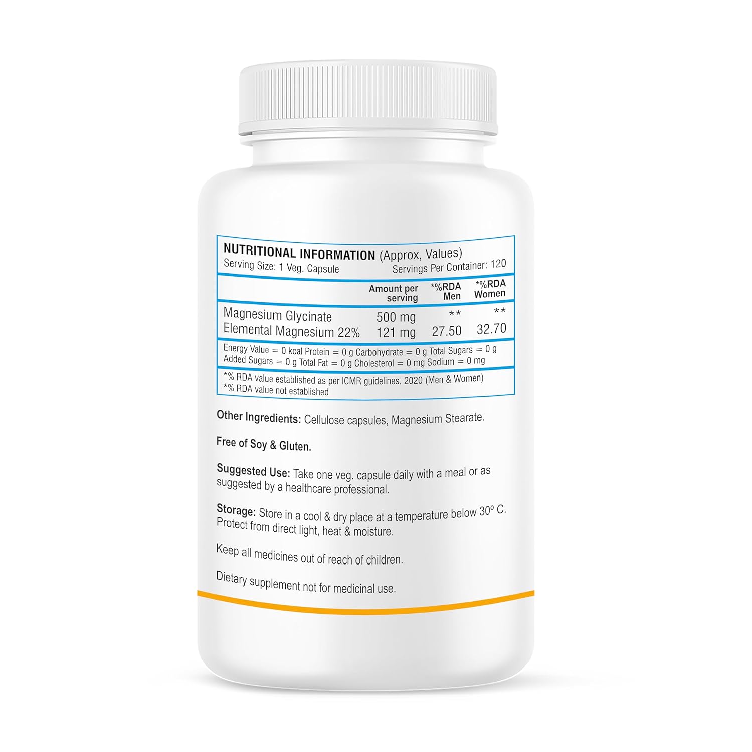 Biotrex Nutraceuticals Magnesium Glycinate | Highest Bioavailability | Cramps, Sleep & Mood balance | Chelated Form With Superior Absorption | Muscle Recovery & Nerve Function | 120 Veg Capsules