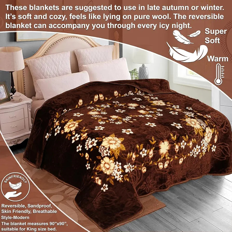 Homekart Super Soft Double Bed Blanket for Heavy Winter Single Ply Mink Blanket King Size Dark Brown and Beige