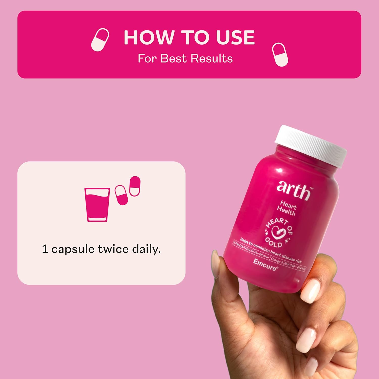 Arth Heart Health | Promotes good heart health, Supports Cardiovascular health, Manages Cholestrol levels | Omega 3's anti-inflammatory properties help to maintain heart health, immunity, skin and bone health (30 Capsules)