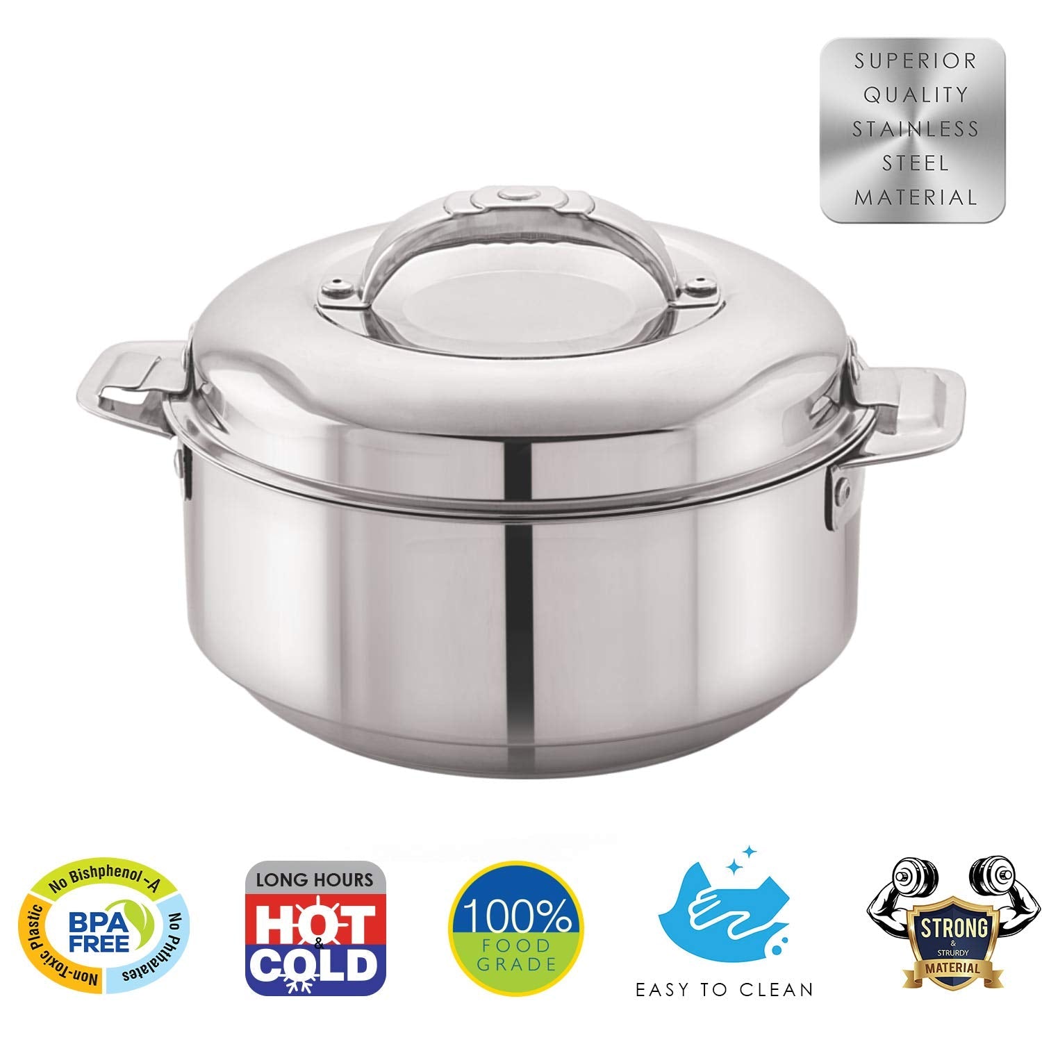 Cello Maxima Stainless Steel Double Walled Insulated Casserole | Silver | 2000ml