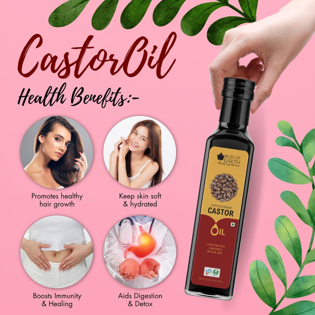 Bliss of Earth 500ML Certified Organic Castor Oil For Hair Growth, Cold Pressed & Hexane Free (Pet bottle)