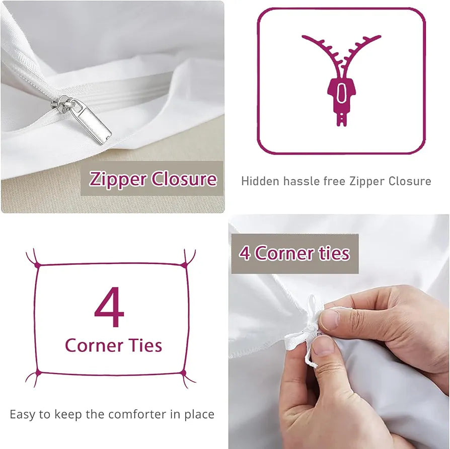 Trance Home Linen Zippered 100% Cotton 200TC Satin Stripe King Size Duvet Cover Quilt Cover Blanket Cover Razai Comforter Cover with 2 Pillow Covers Colour Dark Pink