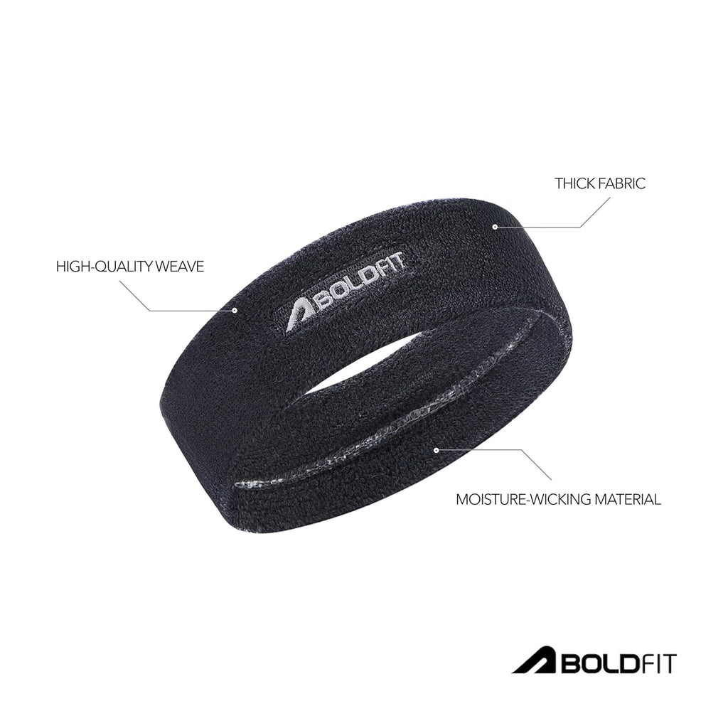 Boldfit Gym Headband for Men and Women - Sports Headband for Workout & Running, Breathable, Non-Slip Sweat Head Bands for Long Hair (Black)