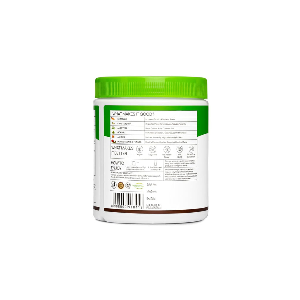 OZiva Plant Based HerBalance for PCOS Supplements for Women 200g, with Myo-Inositol, ChasteBerry, Shatavari, PCOS Supplements for Women Promoting Better Cycle & Hormonal Balance