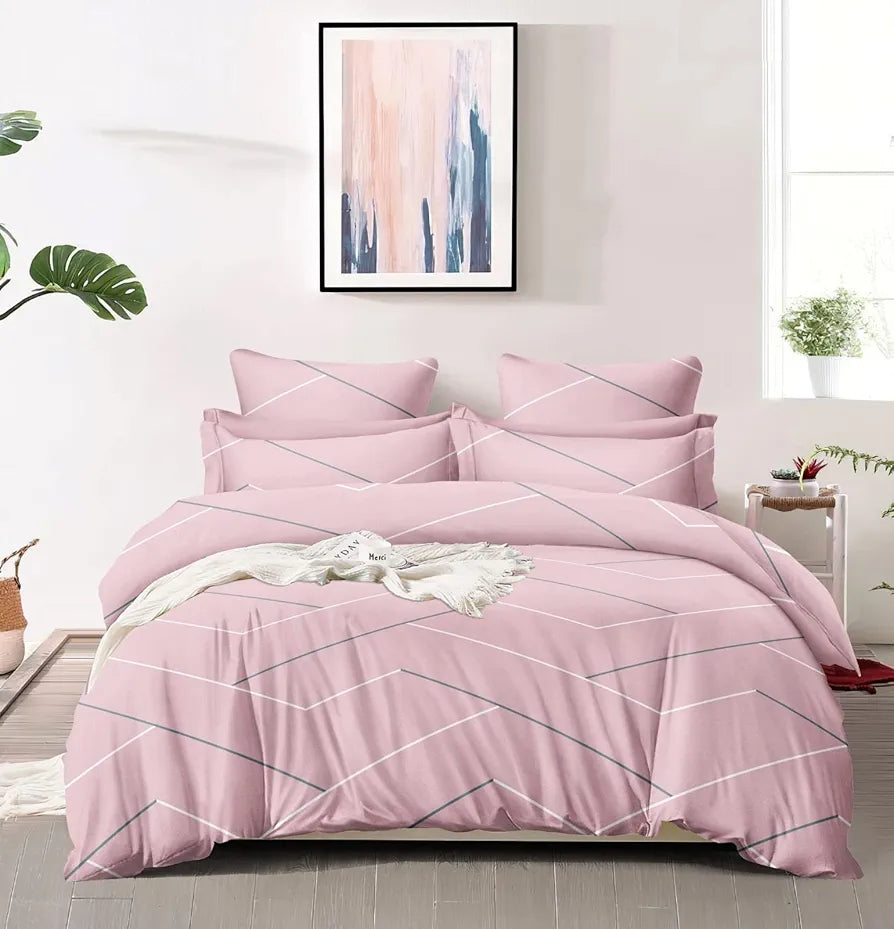 The Home Style 400 TC Supersoft 100% Cotton Printed Flat King Size Double Bed Bedsheet with 2 Pillow Cover Ballet Pink