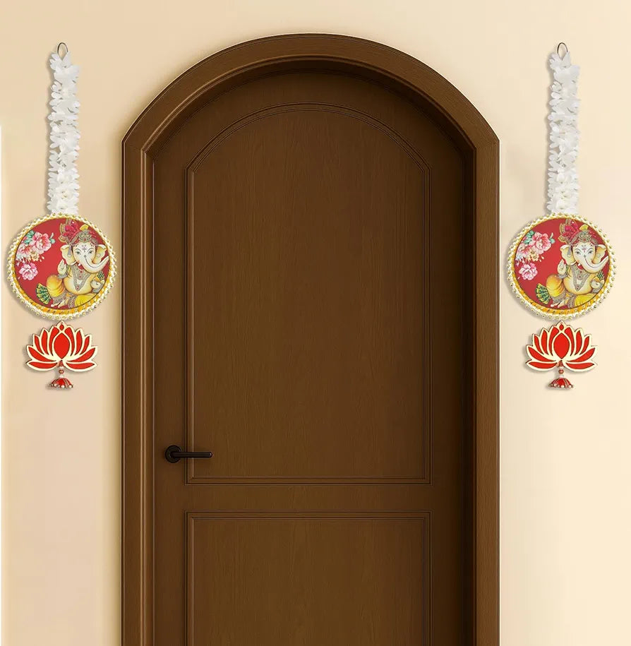 Handmade Artificial Ganesh Ji Decorative Hanging with Lotus & Garland Set of 2