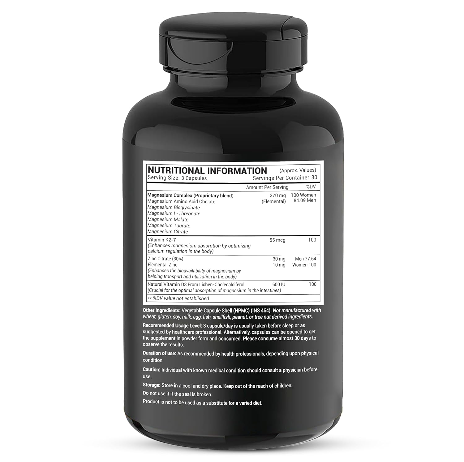 GREENDORSE Magnesium Complete - High Absorption Magnesium Complex with 5 Forms + Zinc, D3 & K2-7 | Bioavailable formula for Muscle Cramps, Stress Relief, Bone Health, and PMS | 90 Veg Capsules
