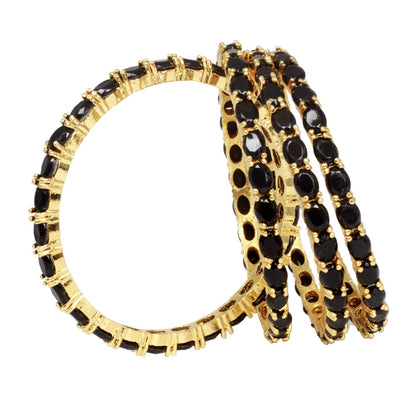 Gold-Polished Alloy Designer Black Combo Of Ad Bangles - The Pari
