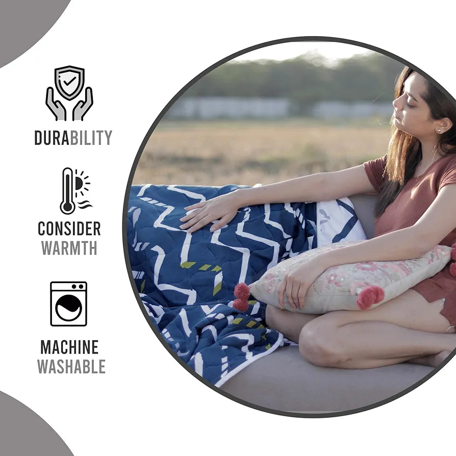 Divine Casa Microfiber 150 GSM Reversible Double Bed Comforter Ultra Soft & Lightweight Blanket Colour Blueprint