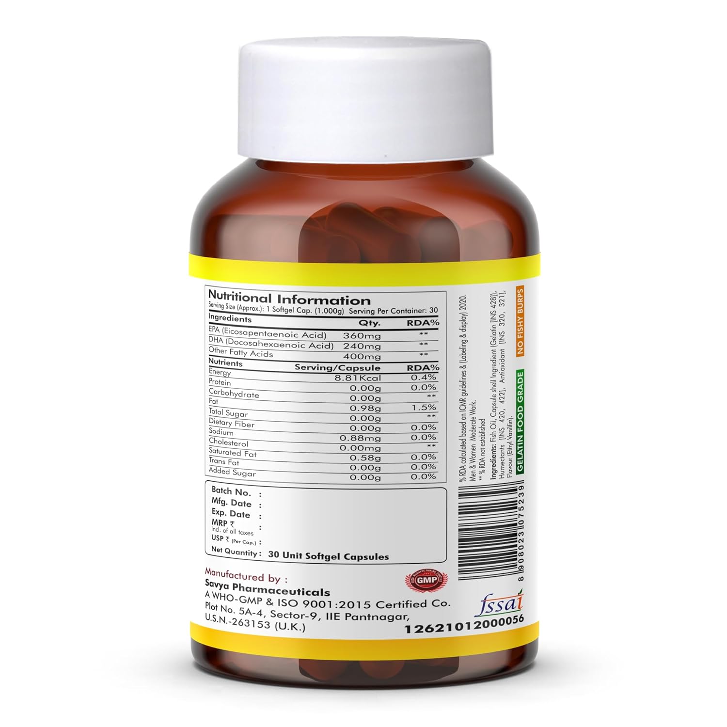 Fytika Omega 1000-30 Softgels (pack of 1) | Fish Oil Omega3 1000 mg| Omega3 fatty acids,EPA & DHA| For Heart, Brain, Joint & Muscle Support| Omega 3 Capsule For Men & Women