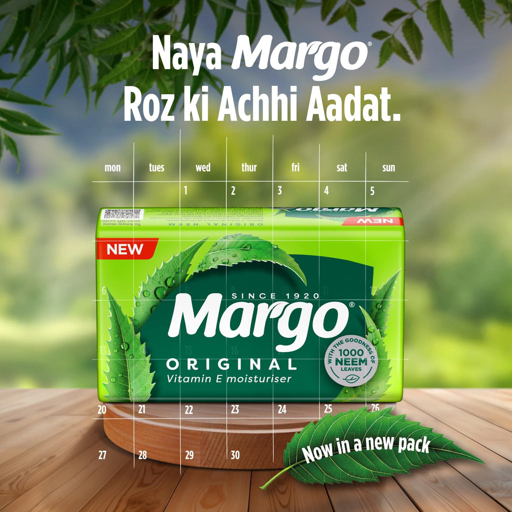 Margo Original Neem Soap 125gm X 8 | Powered With Goodness of 1000 Natural Neem Leaves | Soap for Clear and Beautiful Skin | Infused with Vitamin E for Moisturising