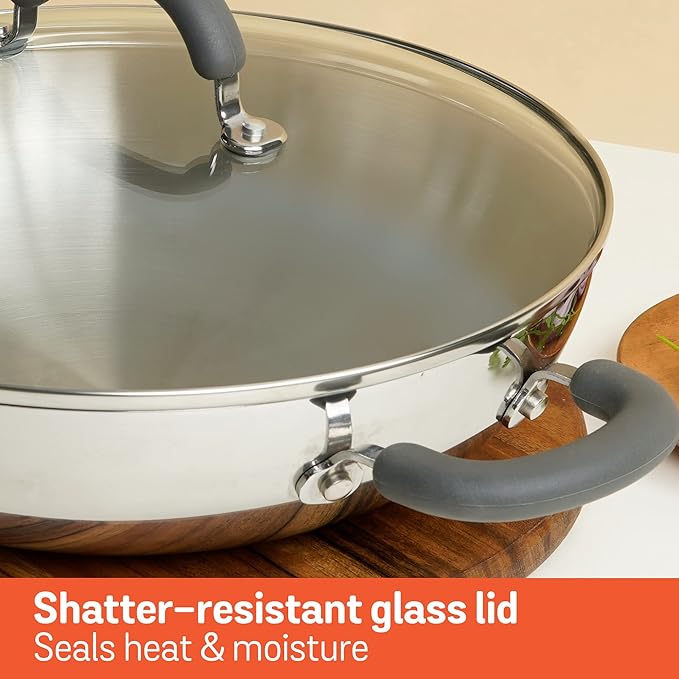 Meyer Trivantage Nickel Free Stainless Steel Triply Kadai with Steel Lid| 20cm Silver