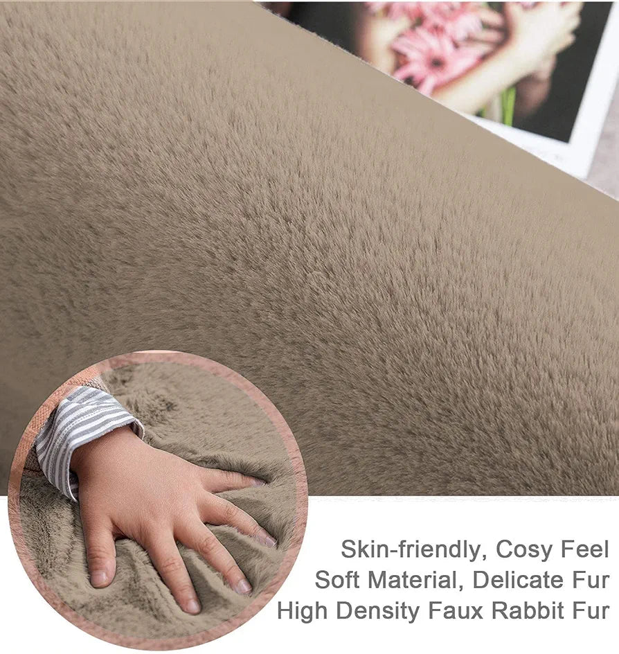 Luxe Home International Rebbit Fur 40X60 Cm Rectangular Bathroom Mat Colour Taupe