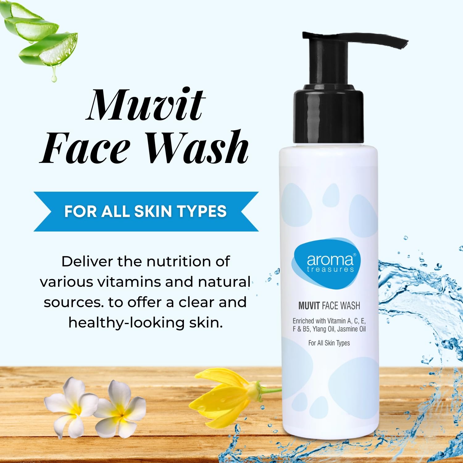 Aroma Treasures Muvit Face Wash | multivitamin face wash enriched with vitamin A, C, E, F, & B5, Vanilla Extract, Ylang Oil & Jasmine Oil | Suitable for all skin types - 100ml