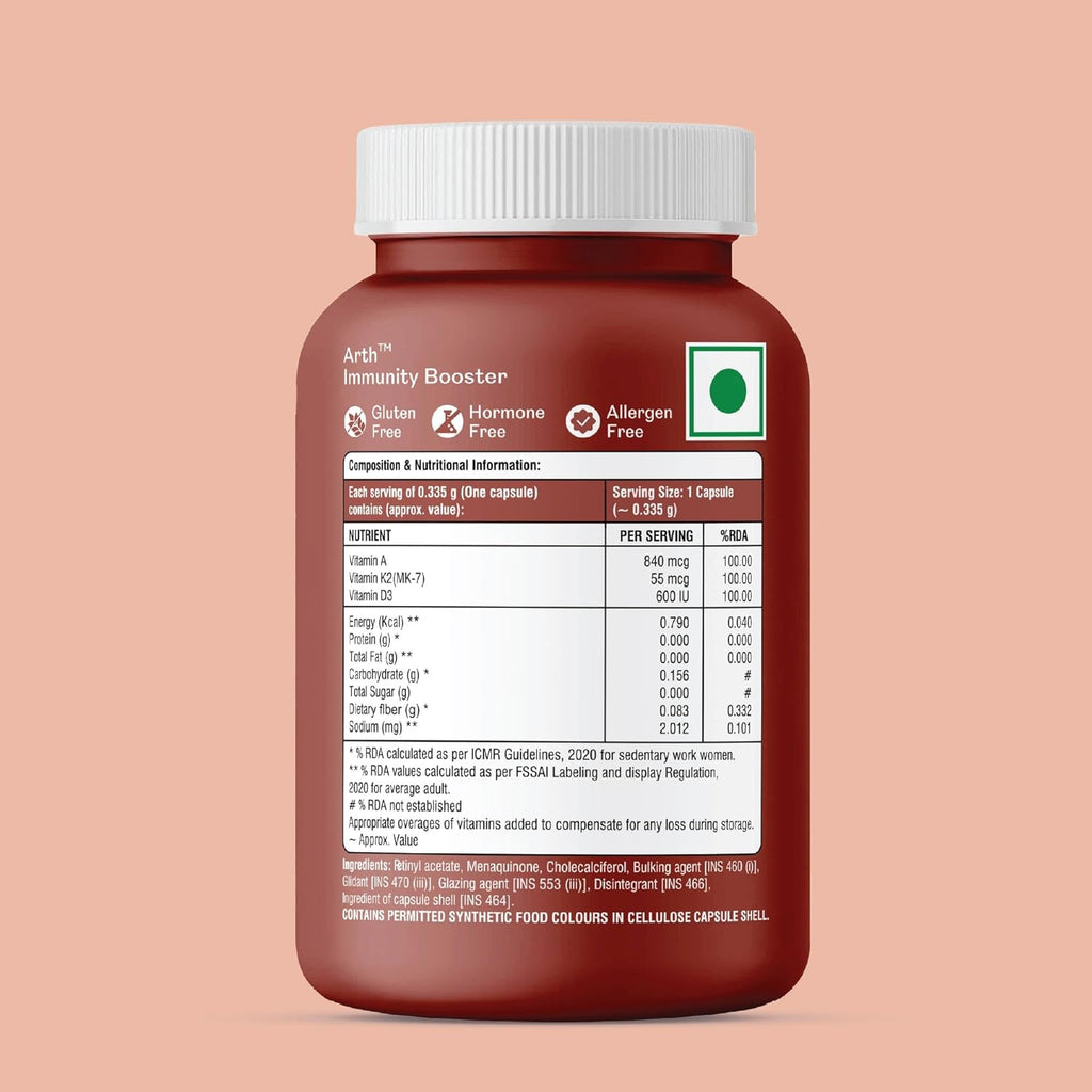 Arth Multivitamin Supplement | With Vitamins A, D3 & K2 | Daily Immunity & Bone Support | Enhances Energy, Skin & Eye Health | Complete Nutrient Balance for Overall Wellness | For Men & Women | 30 Veg Capsules