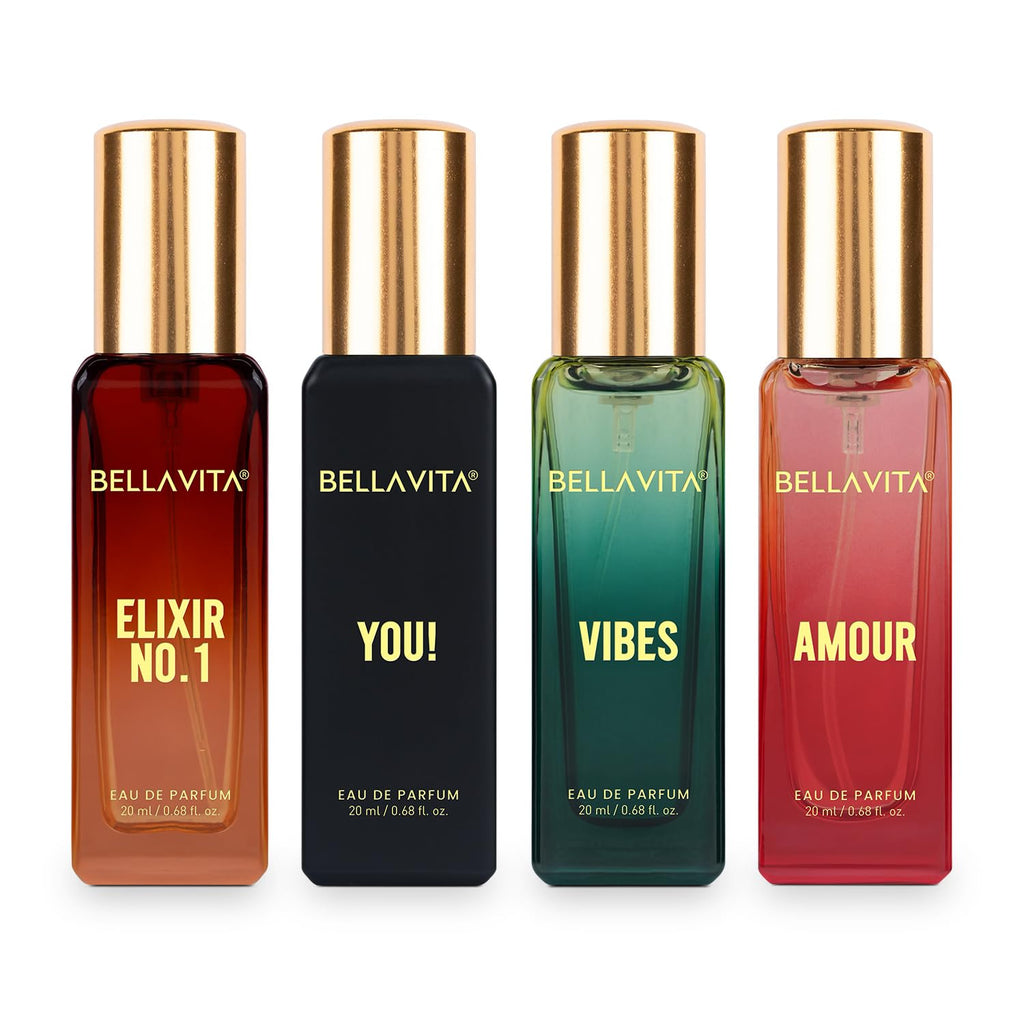 BELLAVITA All Star | Long Lasting Perfume Gift Set for Man | EDP 4x20ml | Vanilla, Bergamot, Moss & Musk | Woody, Fresh, Fruity Premium Fragrance for Men
