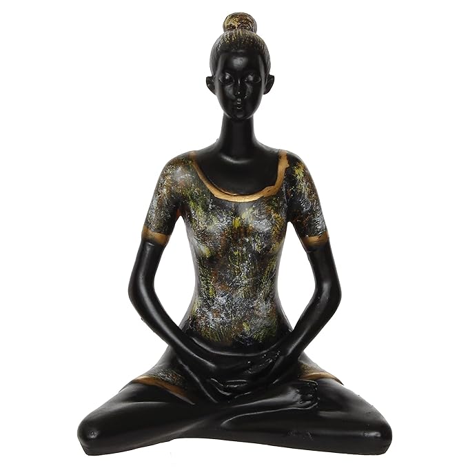 Ecraftindia Lady With Folded Hands in Yoga Pose Antique Finish Handcrafted Decorative Polyresin Showpiece