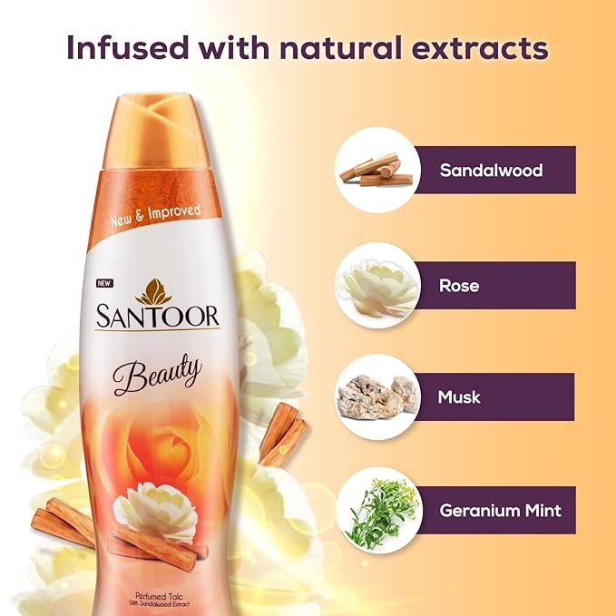 Santoor Beauty Talc with Sandalwood Extracts - 400 gms