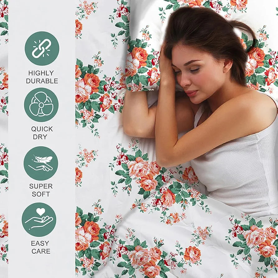 Layers Zen Cotton Blend Single Bedsheet Set 1 Single Cotton Bedsheet & 1 Pillow Cover 225 CVC Orange Floral