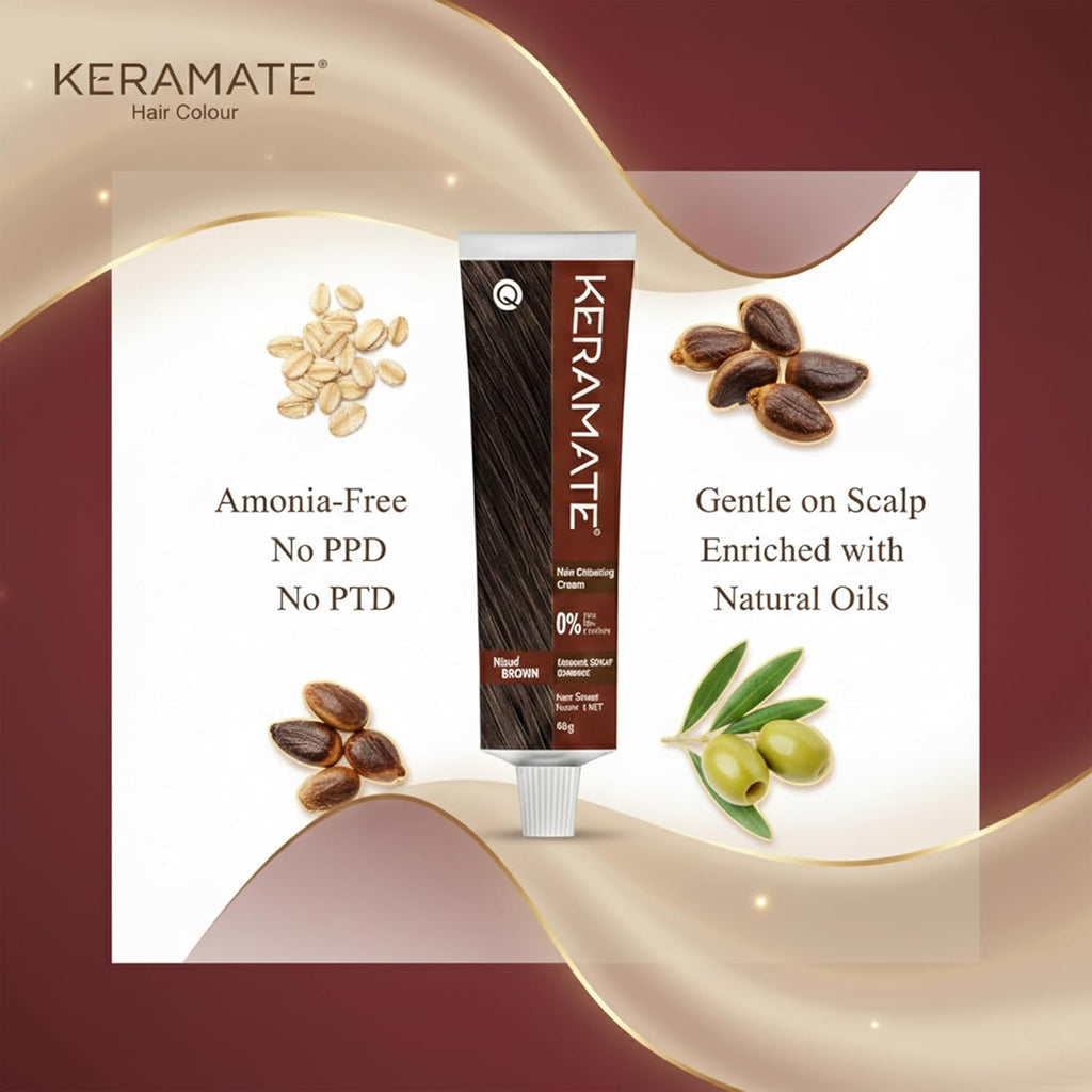 Keramate Hair Colouring Cream â€“ Natural Brown, No Ammonia, No PPD, No PTD | Safe, Long-Lasting Hair Color
